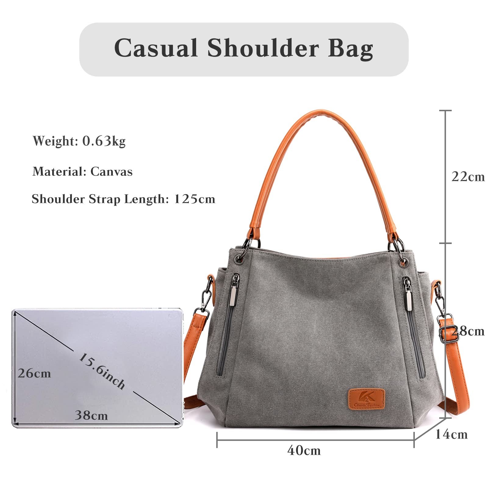 Сумка CORIOS жіноча ретро полотняна на плече тоут повсякденна багатофункціональна сіра, фото №3