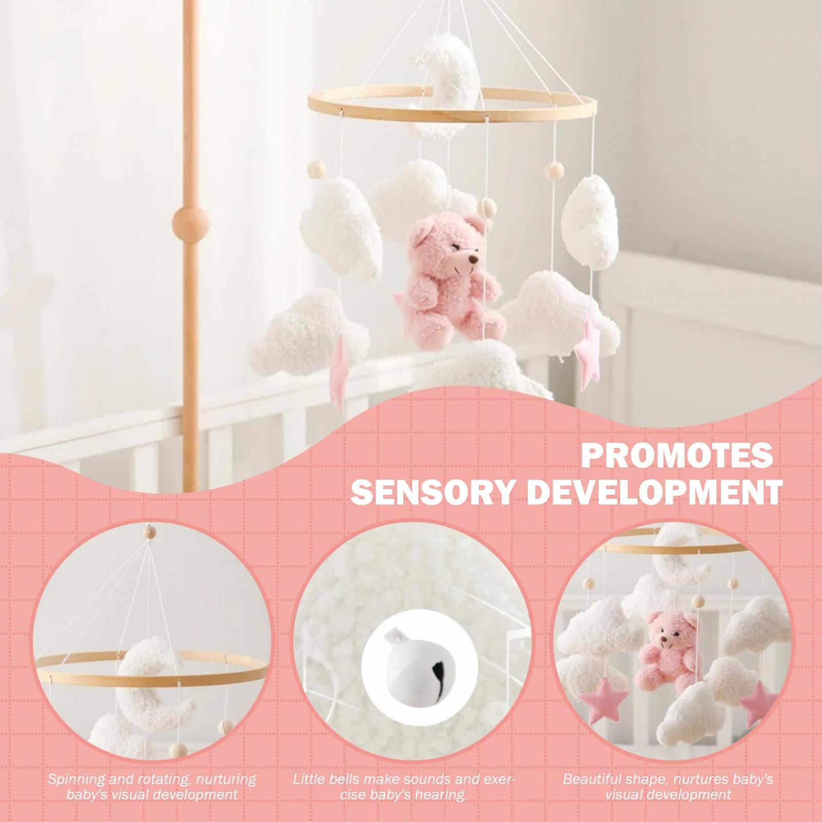 Мобиль Rainbow Nursery Decor Crib 17.7 x 9 дюймов Cute Bear Teddy Velvet для детских кроваток вращающийся на 360° для детской комнаты, фото №4