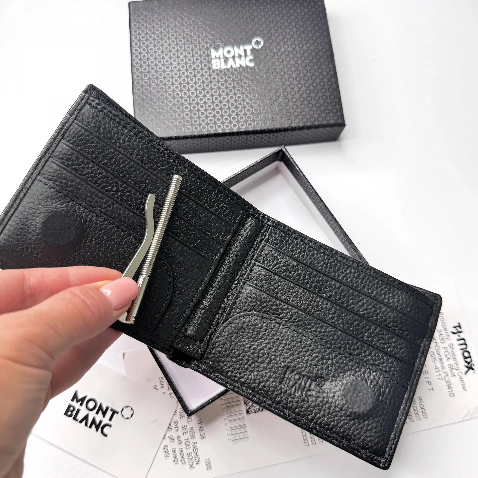 Чоловічий гаманець на магніті шкіряний брендовий Mont Blanc у подарунковій упаковці, фото №3