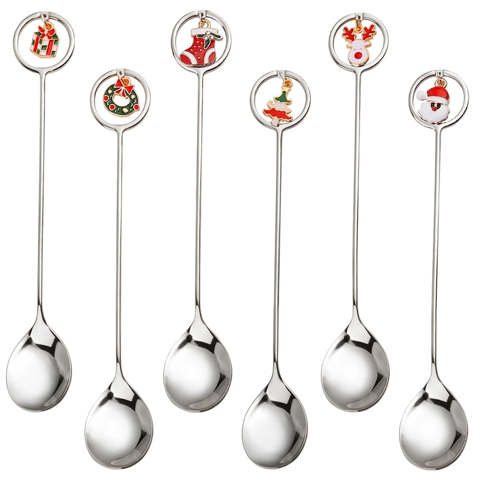 Набір з 6 різдвяних ложок з нержавіючої сталі з підвісками, фото №1