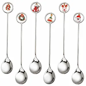 Набір з 6 різдвяних ложок з нержавіючої сталі з підвісками - Фото 1