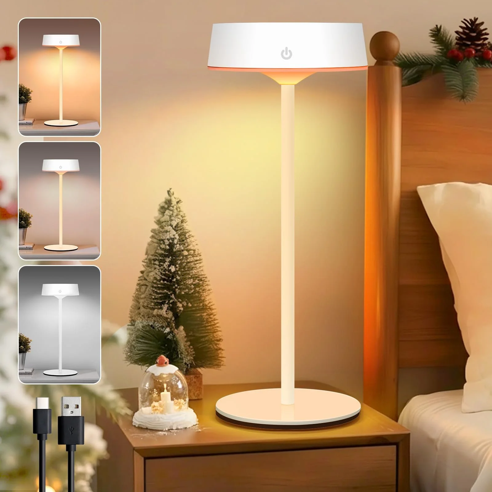 Настільна лампа Rosnek LED бездротова на сонячній батареї IP67 3 колірні температури Біла, фото №1