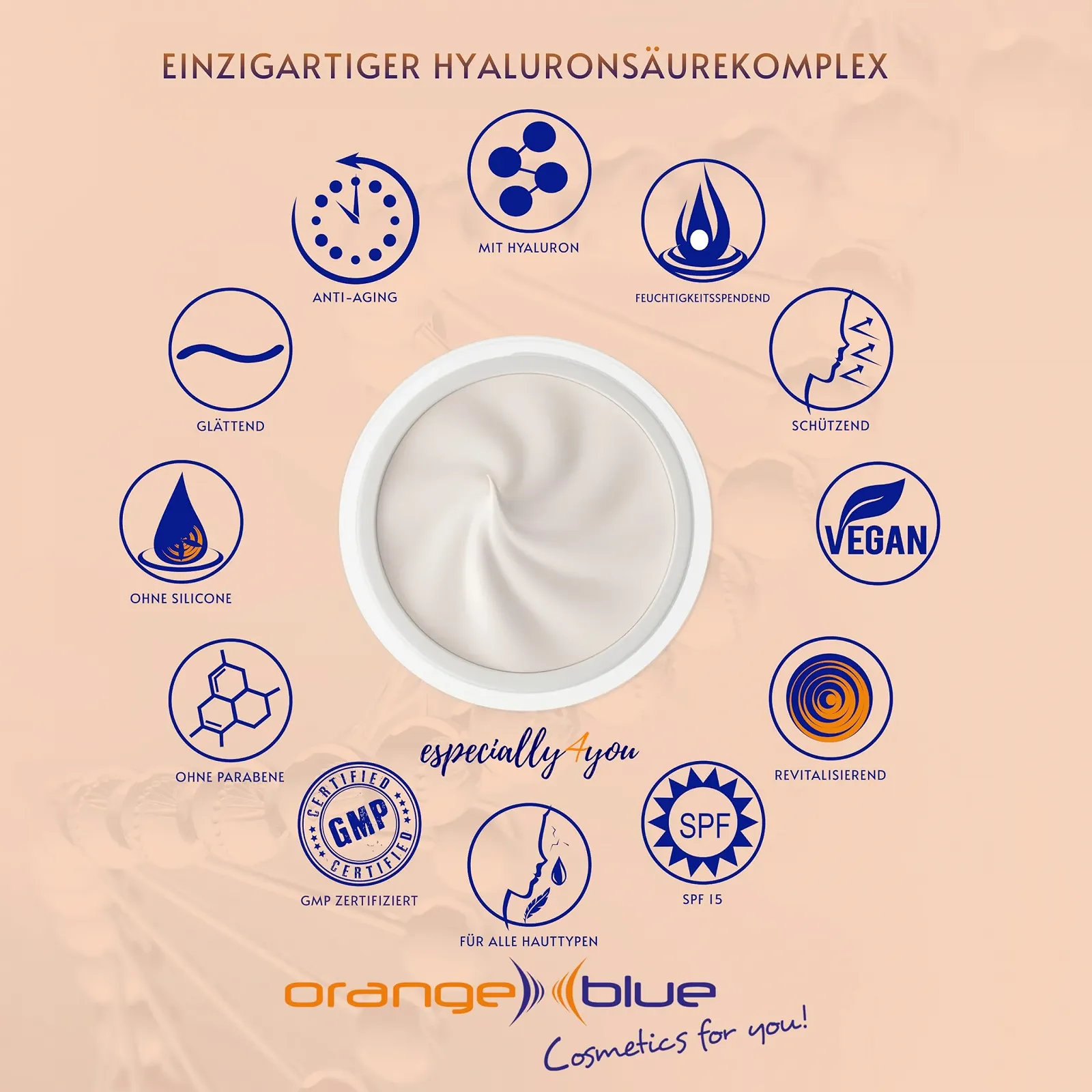 Денний крем orangeblue Hyaluronic Anti-Ageing SPF 15 50 мл, фото №3 Денний крем orangeblue Hyaluronic Anti-Ageing SPF 15 50 мл, фото №3