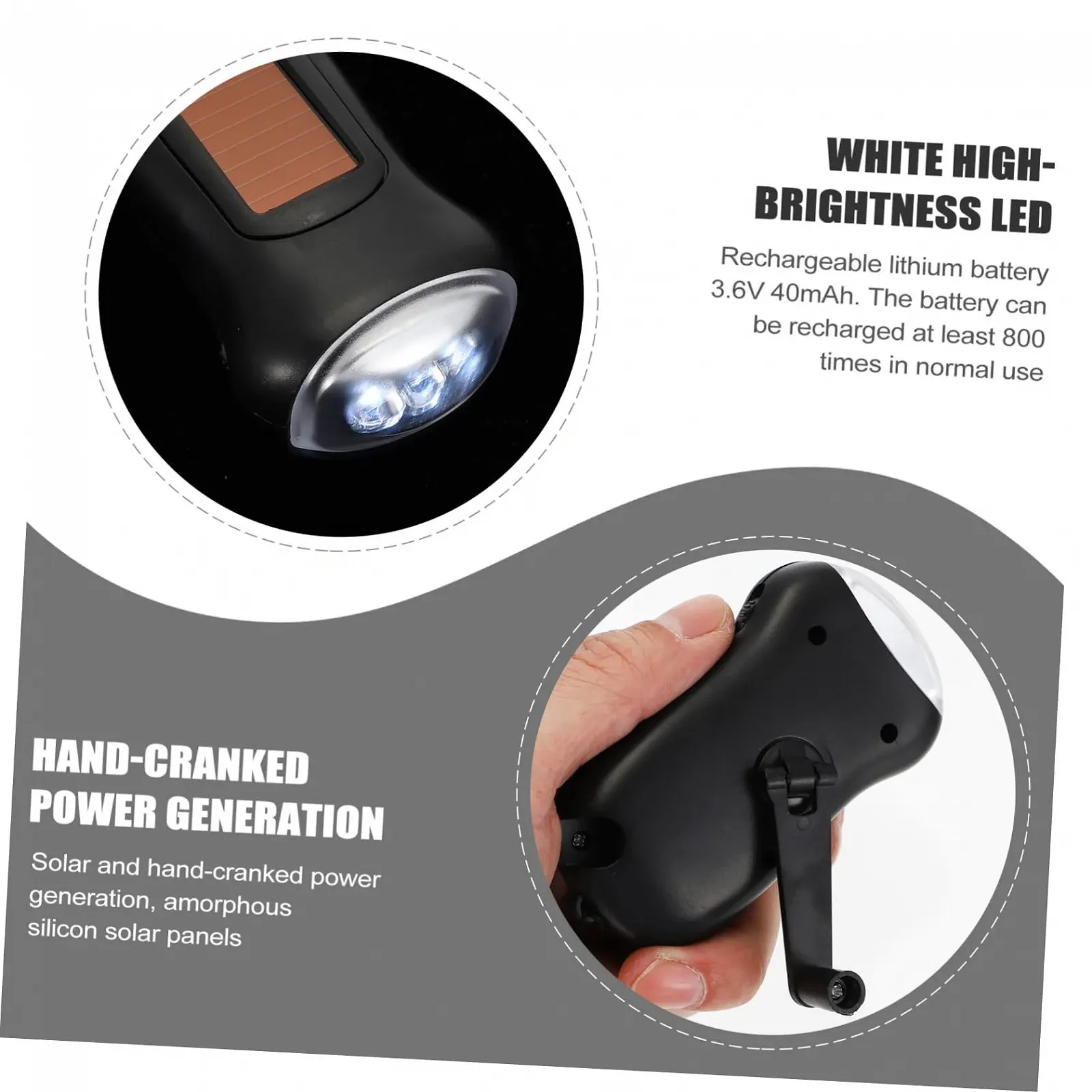 Ручний ліхтарик HEMOTON Міні ліхтарик з ручною рукояткою Сонячний для виживання для кемпінгу Піших прогулянок Домашнього використання, фото №6