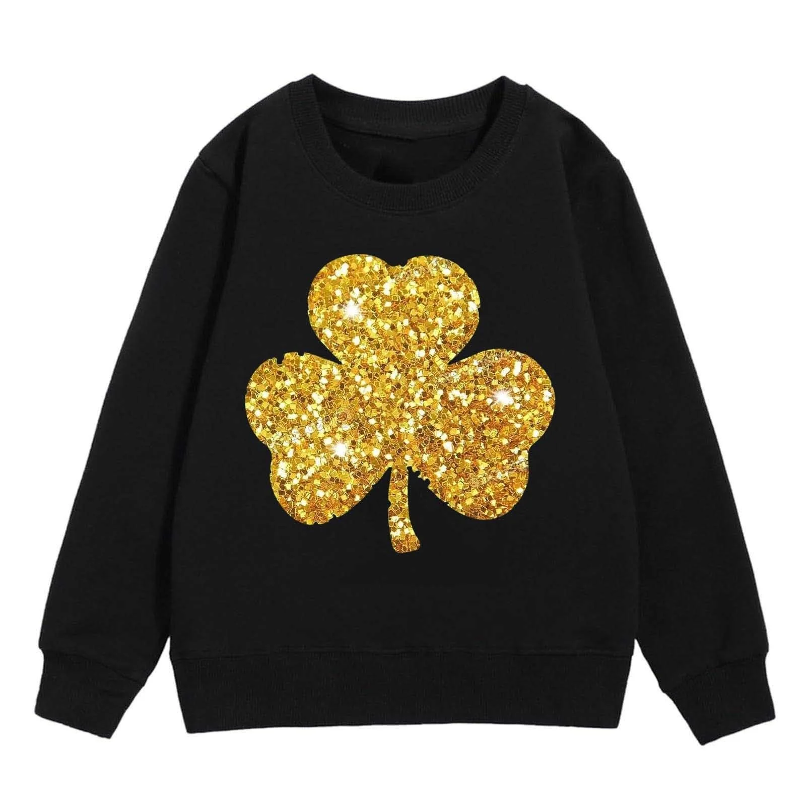 Пуловер для девочки С графическим принтом ко Дню Святого Патрика, круглый вырез, длинные рукава, милый пуловер с приспущенными плечами, фото №4