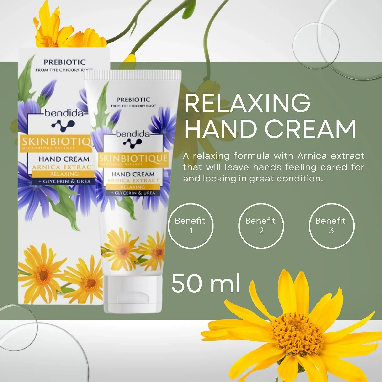 Крем для рук Bendida SKINBIOTIQUE 50 мл, с экстрактом арники, пребиулином FOS, мочевиной и глицерином., фото №2 Крем для рук Bendida SKINBIOTIQUE 50 мл, с экстрактом арники, пребиулином FOS, мочевиной и глицерином., фото №2