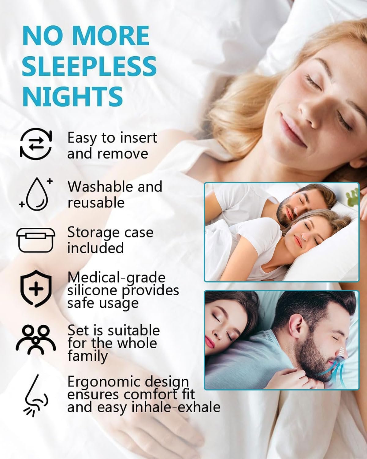 Набір затичок від хропіння (8 шт.) Багаторазові від хропіння Силіконові, фото №5