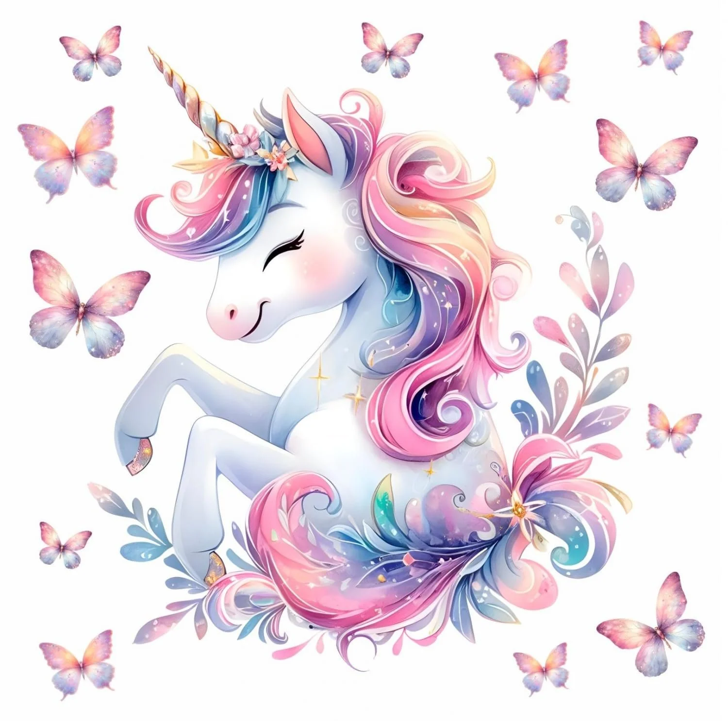Наклейка на стіну 248 Єдиноріг з метеликами 1000 x 1000 мм, фото №1