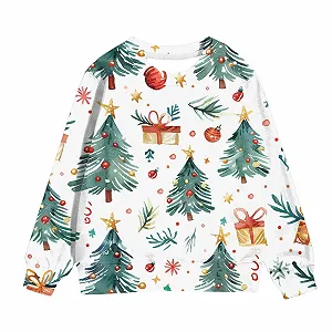 Рождественский джемпер Худи для детей, Рождественский милый принт, Круглый вырез, Длинный рукав synthetic.ua - Фото 1