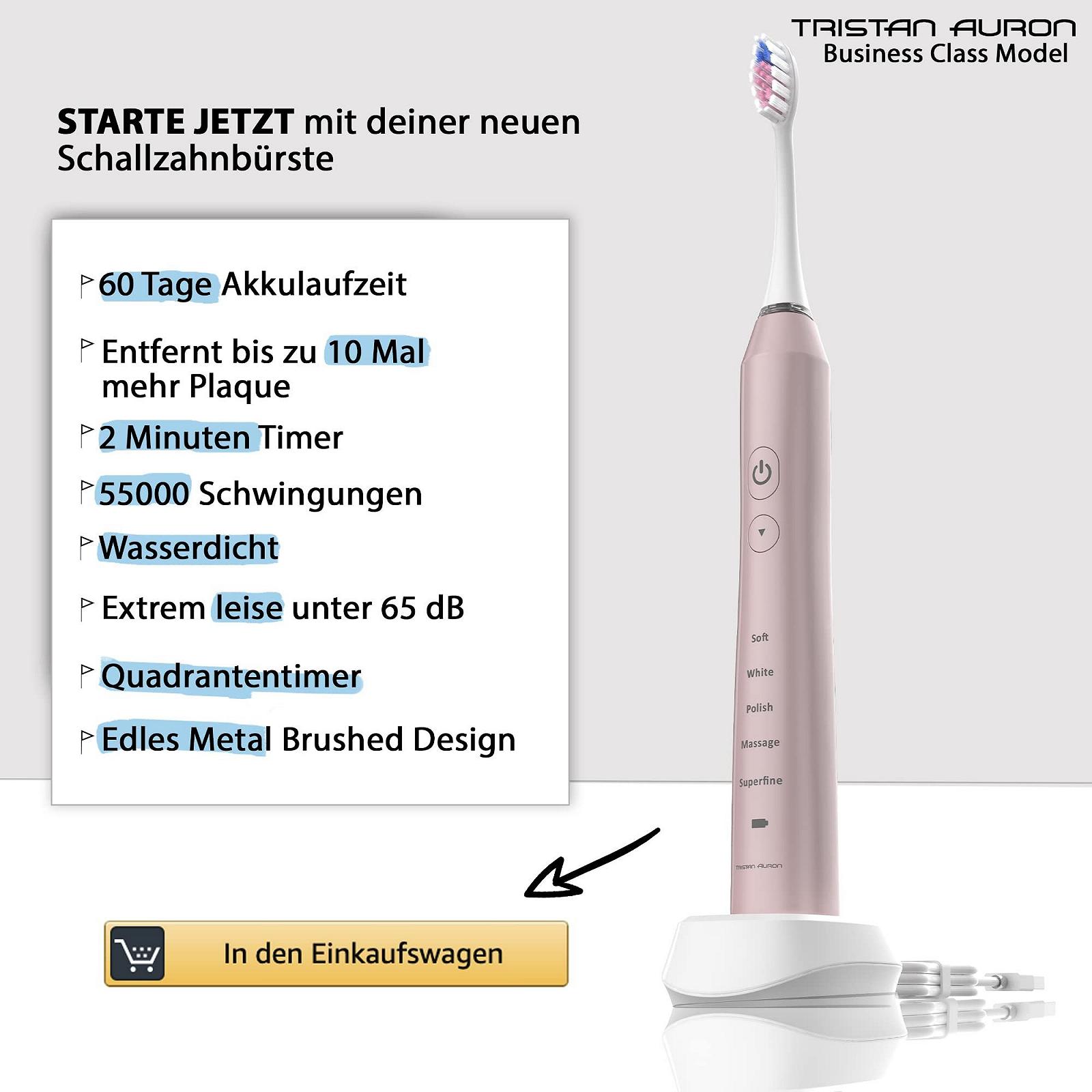 Електрична звукова зубна щітка Tristan Auron 55 000 VPM IPX7 Pink, фото №3
