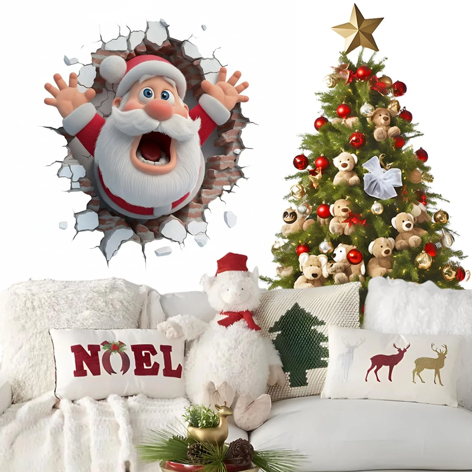 Наклейки на стіну Christmas Santa Claus 3D кумедні знімні, фото №4