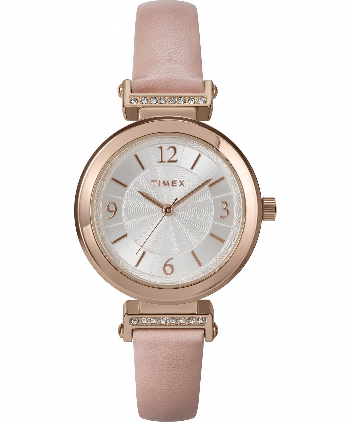 Женские часы Timex Main Street 31 мм, розовый кожаный ремешок, серебристый циферблат, корпус цвета розового золота TW2W96300, фото №1