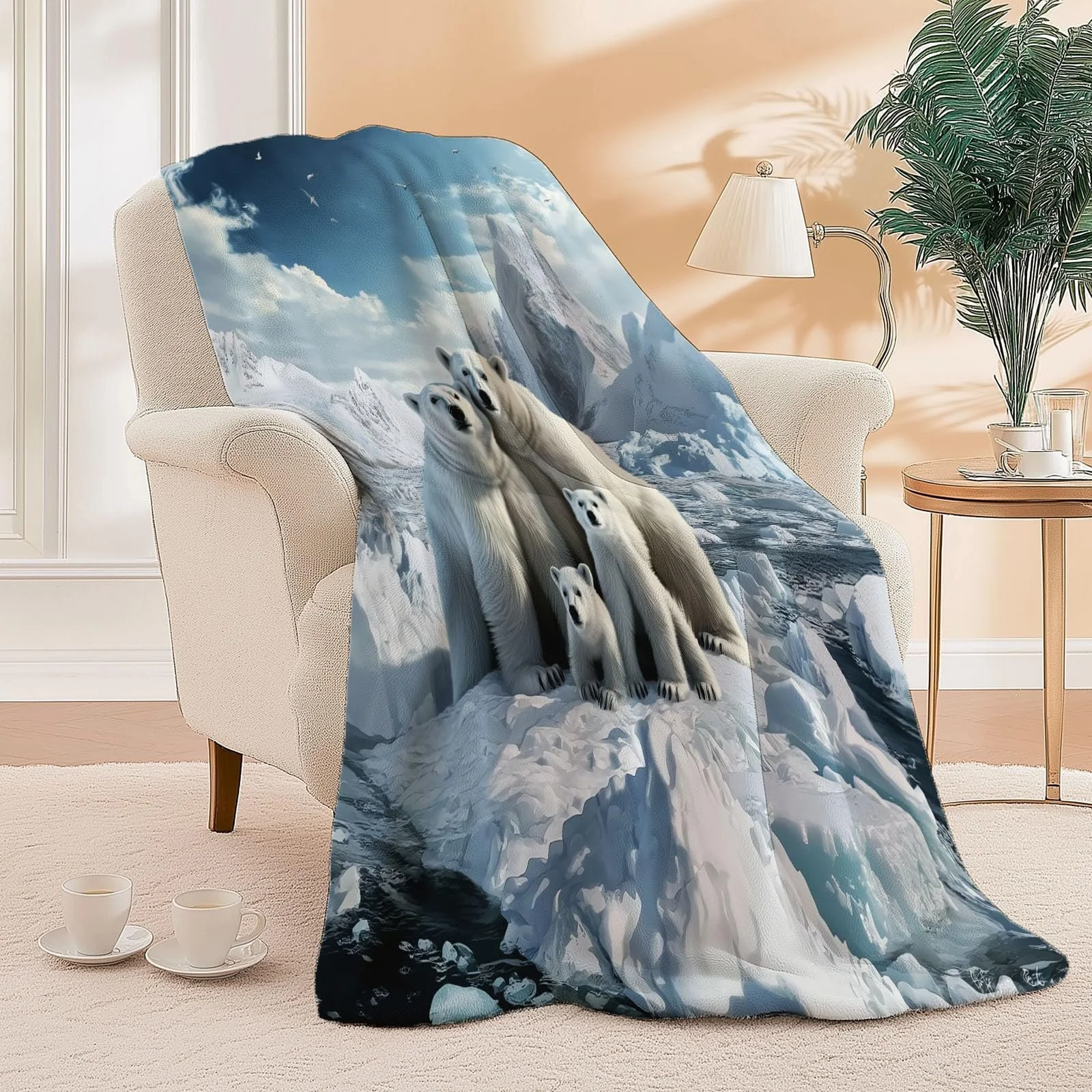 Покривало Фланелева М'яка 220 x 240 см, Фотографія Ведмідь на Кризі та Снігу, фото №5