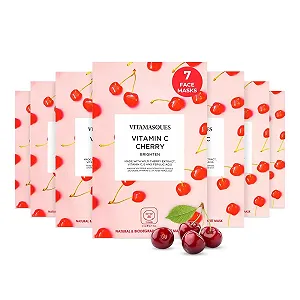 Маска для лица Vitamasques Vitamin C Cherry, 7 шт. Осветляет, защищает и способствует увлажнению с помощью антиоксидантов, витамина C и феруловой кислоты, натуральная, веганская, корейский уход за кожей - Фото 1