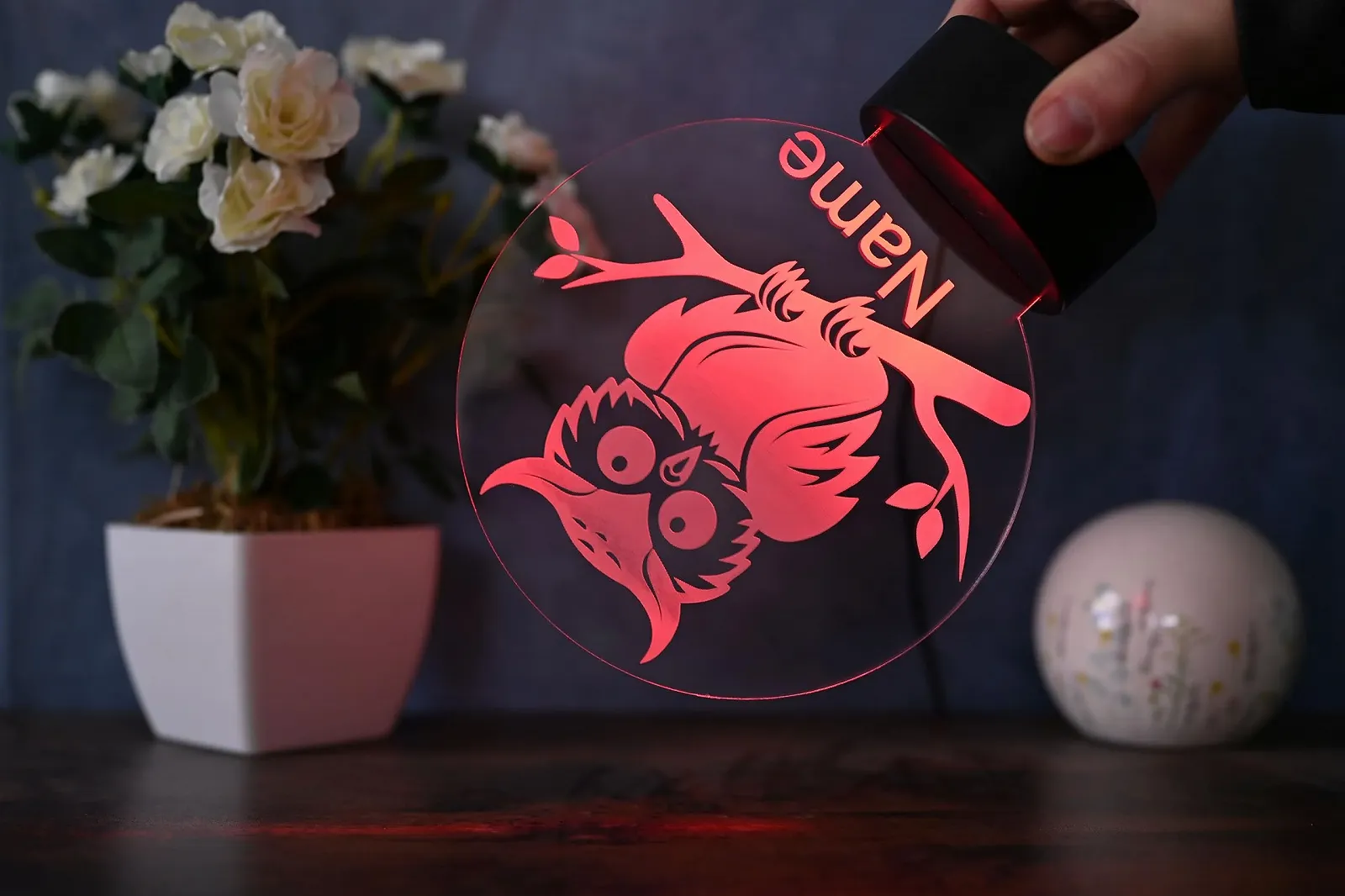 Настольная лампа Персонализированная сова LED декор акрил черная, фото №6