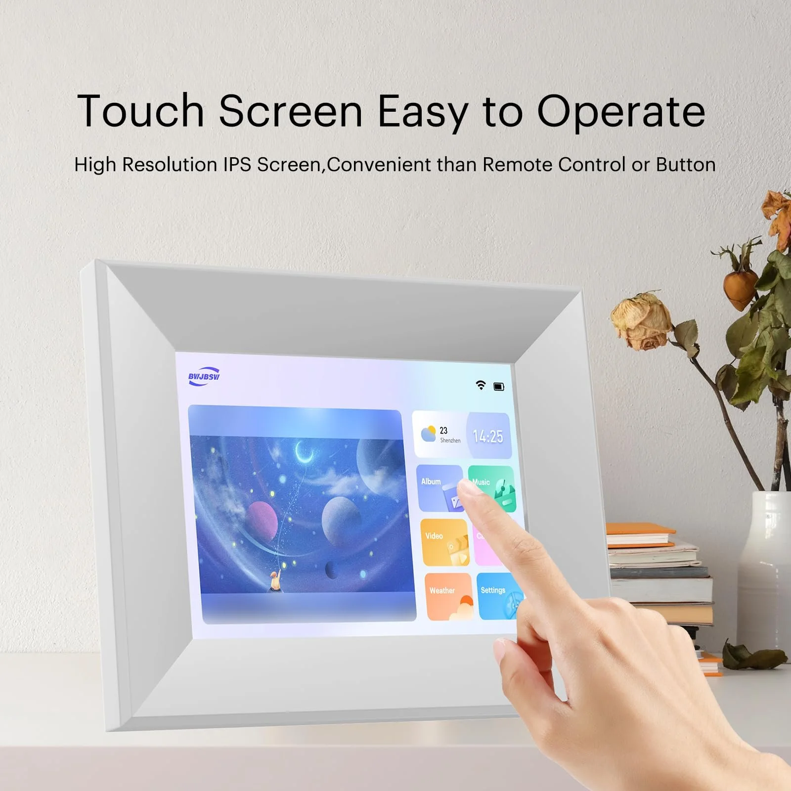 Цифровая фоторамка BWJBSW WiFi Smart Cloud 8 дюймов HD IPS Touchscreen 1280 x 800 16 GB Дерево, фото №3