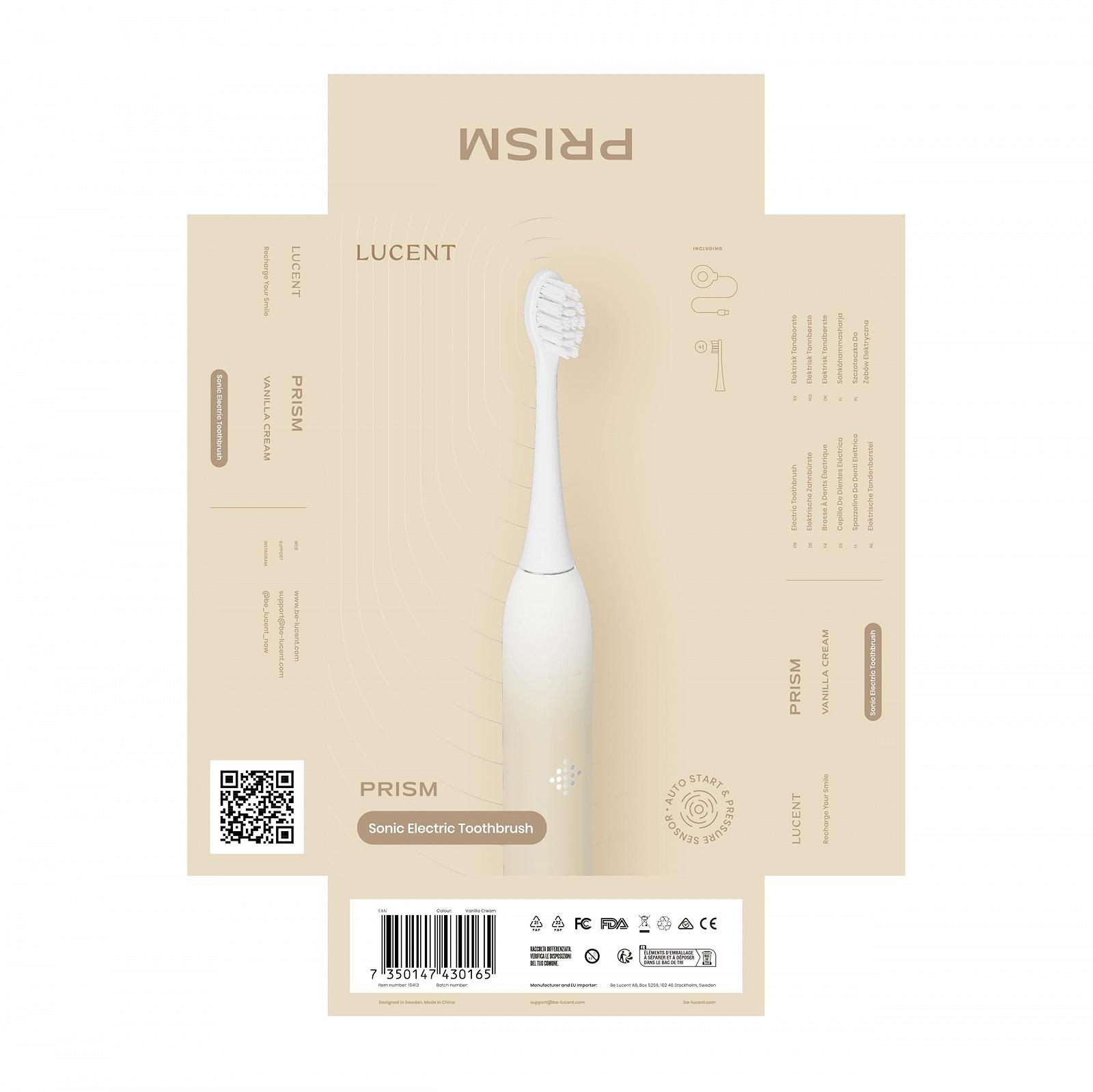 Електрична звукова зубна щітка Be Lucent Prism Sonic автоматичне увімкнення/вимкнення, таймер, 3 режими, датчик тиску, 60 днів автономної роботи Кремова ваніль, фото №2