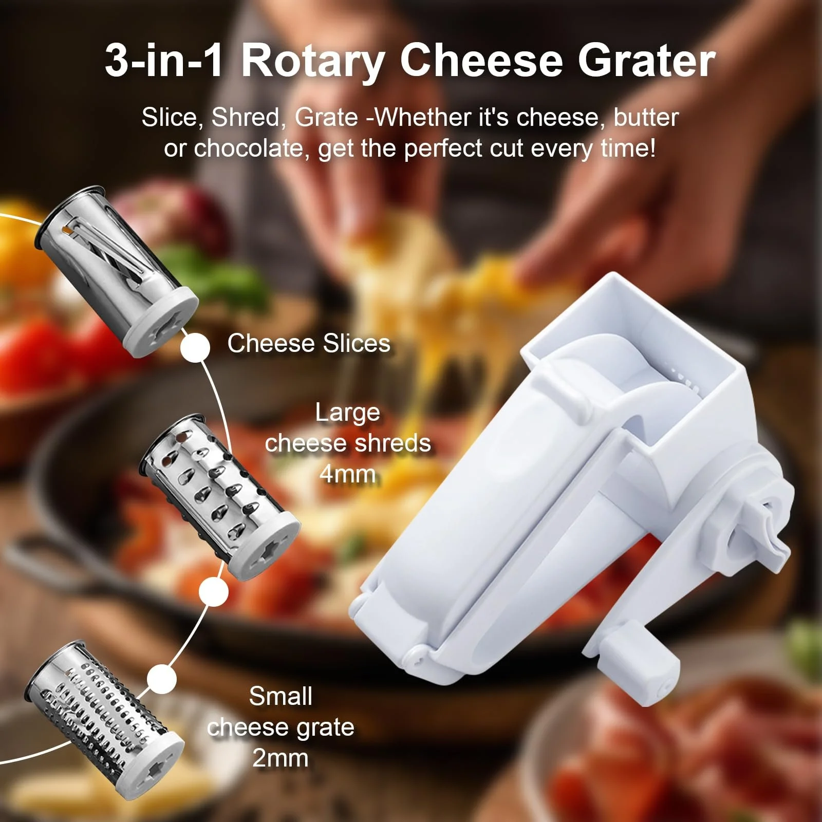 Ручна терка для сиру TRACOMPAN з нержавіючої сталі з 3 змінними барабанами, фото №3