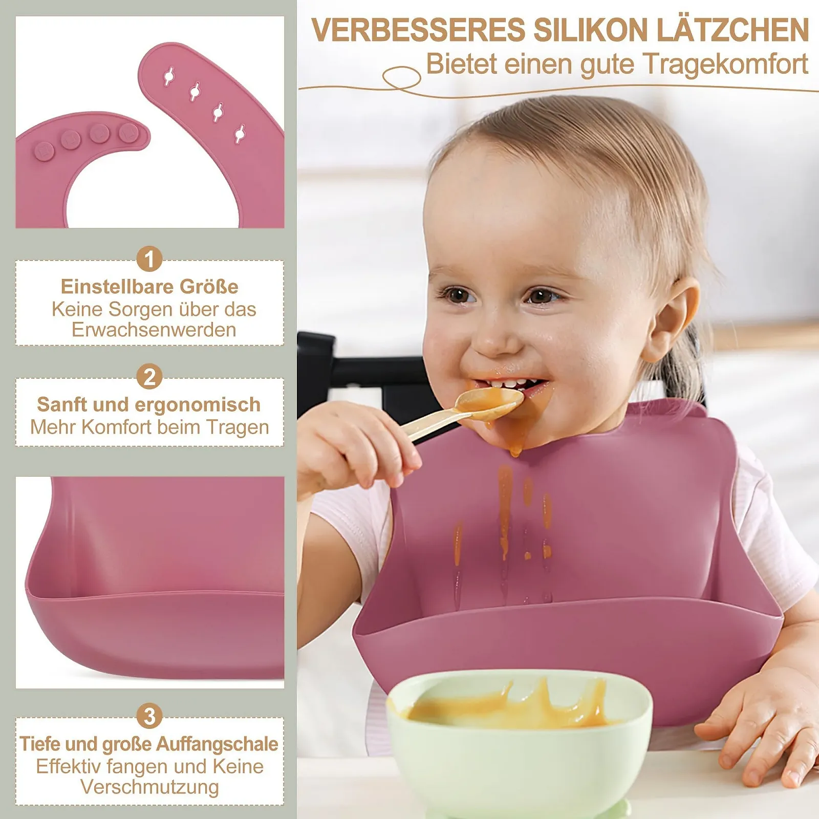 Набір дитячого посуду MOJINL з силікону, нековзний з присоскою, 7 предметів, без BPA з ложкою, виделкою, мискою, слинявчиком, дитячою чашкою, чашкою для пиття та тарілкою, фото №4 Набір дитячого посуду MOJINL з силікону, нековзний з присоскою, 7 предметів, без BPA з ложкою, виделкою, мискою, слинявчиком, дитячою чашкою, чашкою для пиття та тарілкою, фото №4