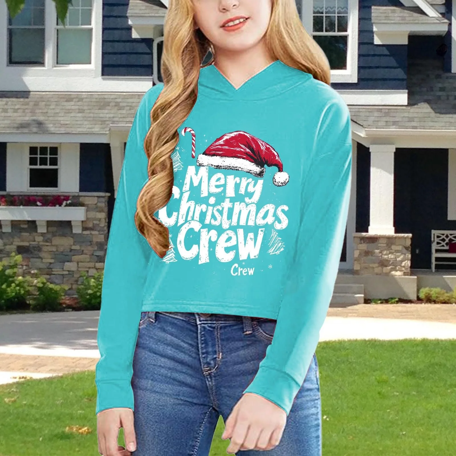 Худі Christmas Letters Plain Short для дівчаток, фото №2