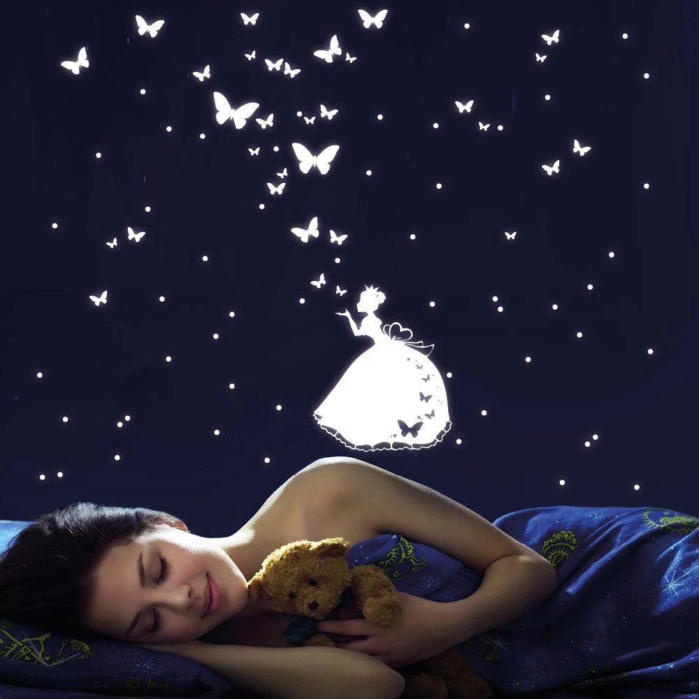 Наклейка на стену Loft Princess Флуоресцентная светящаяся с бабочками и точками, фото №3