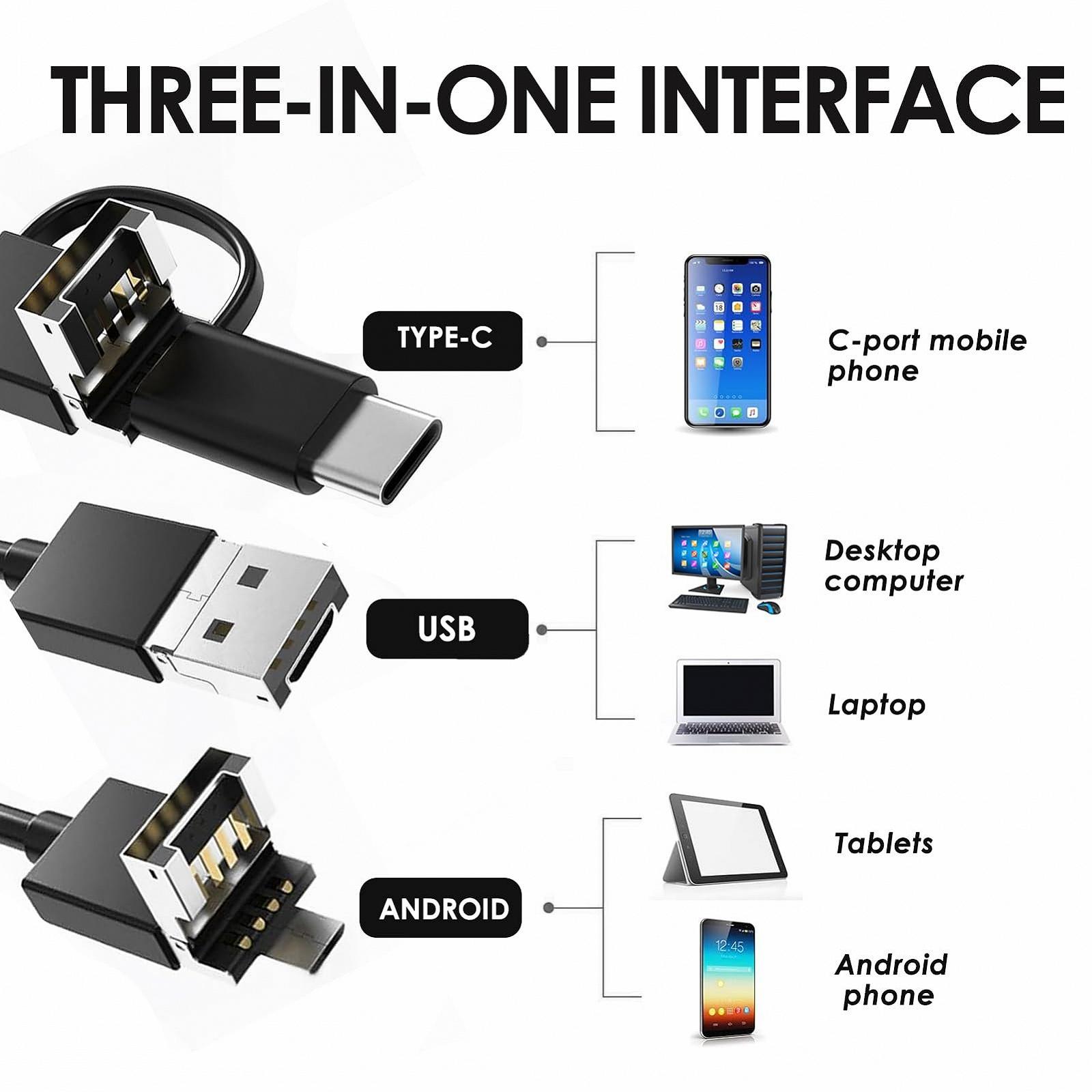 Эндоскоп Инспекционная Камера 3 в 1 USB Гибкая Жесткая Змеиная Камера IP67 Водонепроницаемая для Труб, Раковин, Сливных Труб, Проверки Кондиционеров и 6 LED Ламп, Совместима с, фото №6