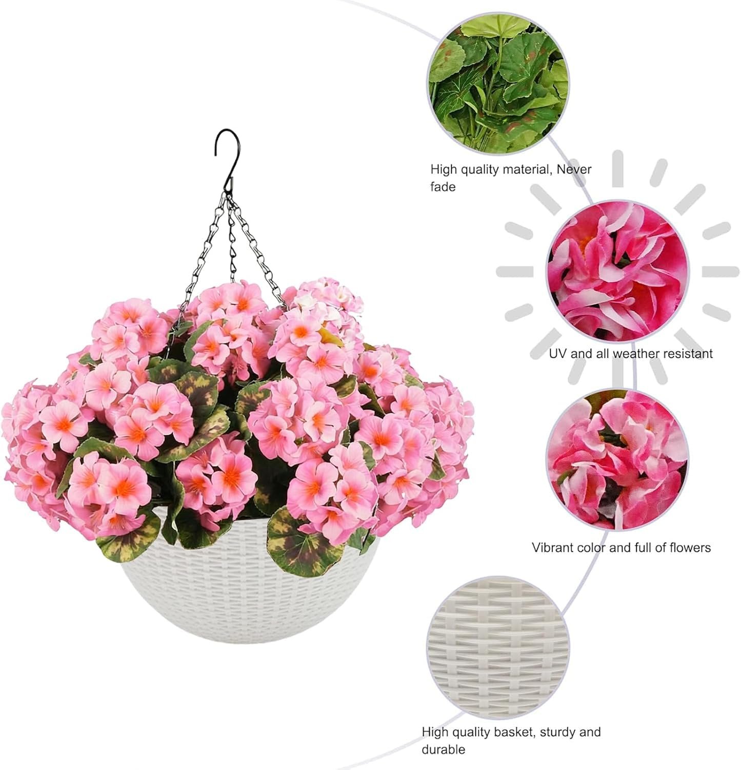 Штучні квіти герані в білому кошику 52 см Підвісне кашпо 12 квіток Декоративний набір для дому та саду Рожевий/Фіолетовий Hydra, фото №3 Штучні квіти герані в білому кошику 52 см Підвісне кашпо 12 квіток Декоративний набір для дому та саду Рожевий/Фіолетовий Hydra, фото №3