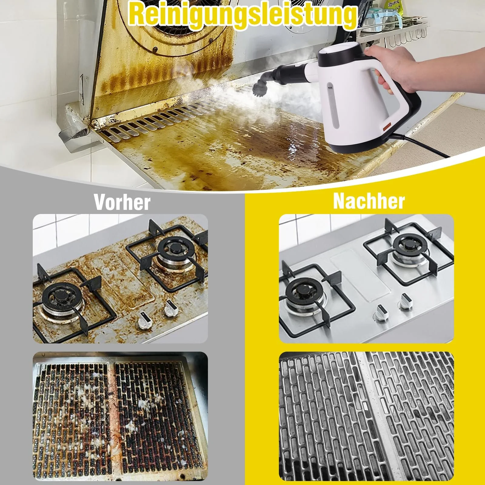 Ручний пароочисник 1200 W 400 ml 9 аксесуарів Білий, фото №6