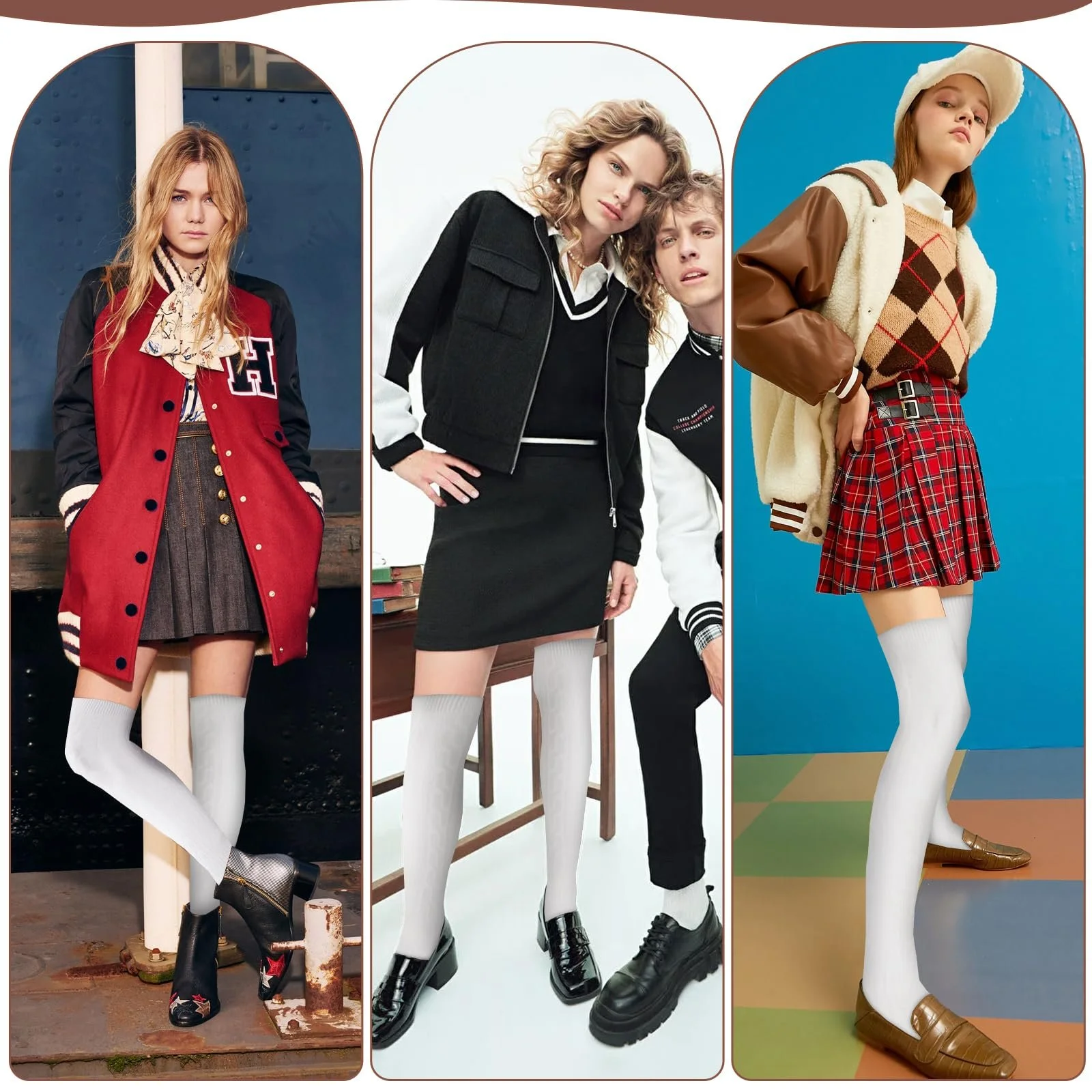 2 пары женских гольфов выше колена, женские белые теплые зимние вязаные носки выше колена, женские высокие гольфы до колена, белые, фото №7