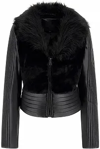 Женская куртка из экокожи и меха GUESS - Черная - S - Фото 1