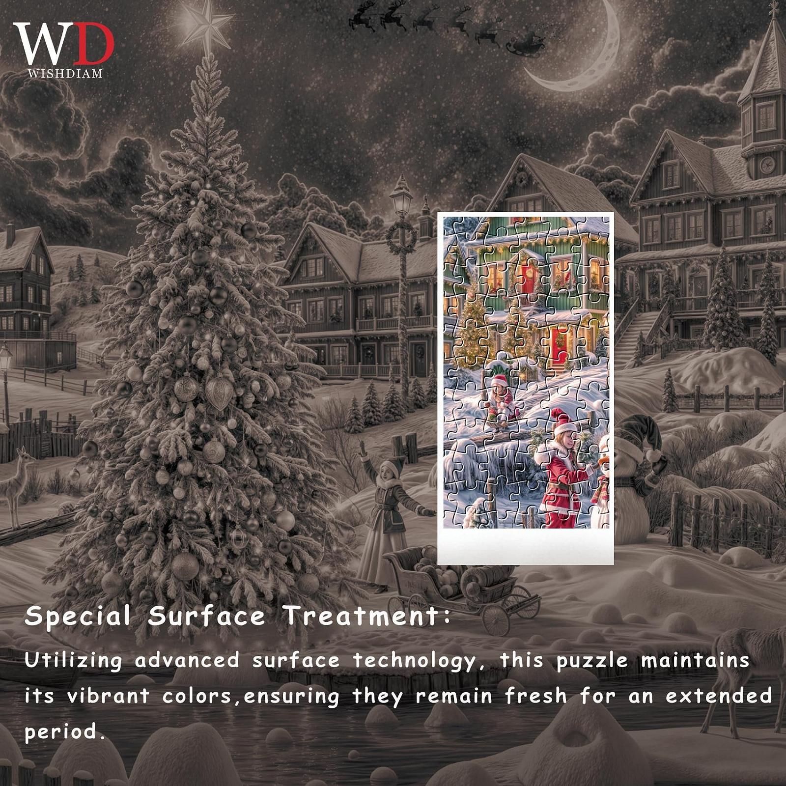 Пазл WISHDIAM Christmas Tree Snowman Christmas Eve Night Сложный 1000 деталей, фото №2