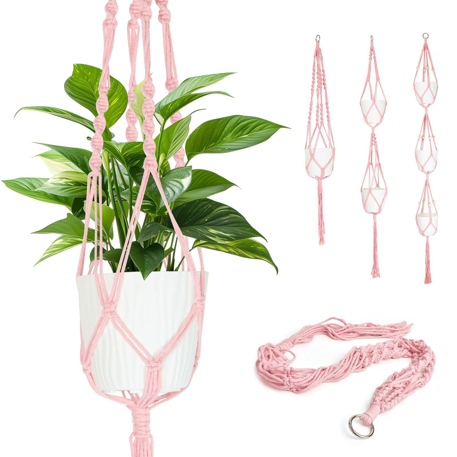 Підвіси для рослин макраме XXXFLOWER набір 3 шт. бавовняний шнур Бохо рожеві, фото №1 Підвіси для рослин макраме XXXFLOWER набір 3 шт. бавовняний шнур Бохо рожеві, фото №1