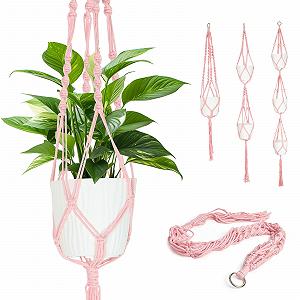 Підвіси для рослин макраме XXXFLOWER набір 3 шт. бавовняний шнур Бохо рожеві - Фото 1