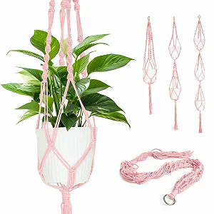 Подвесы для растений макраме XXXFLOWER набор 3 шт. хлопковый шнур Бохо розовые - Фото 1