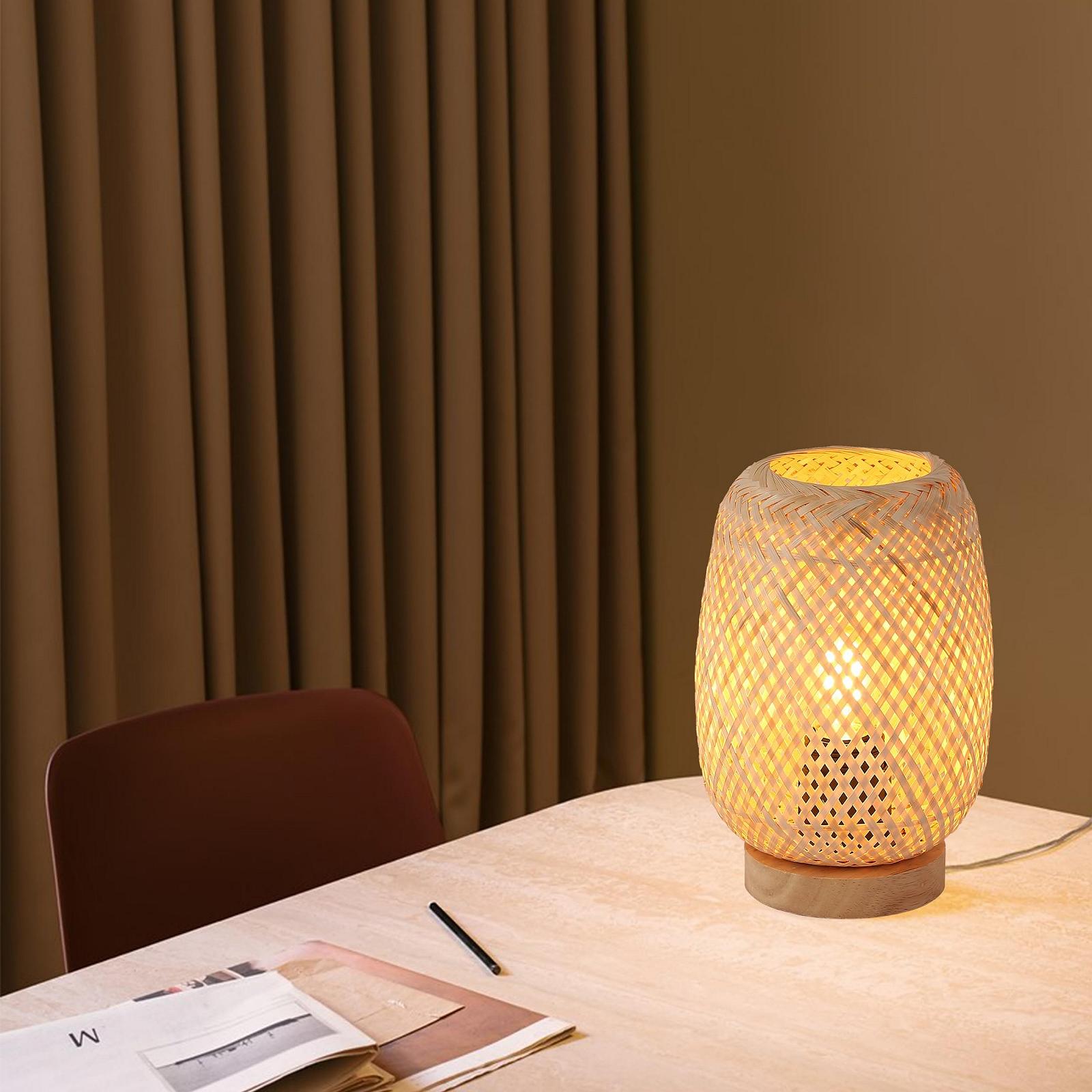 Настільна лампа SUNLLOK Boho Retro з дерев'яною основою ротангова E27, фото №7