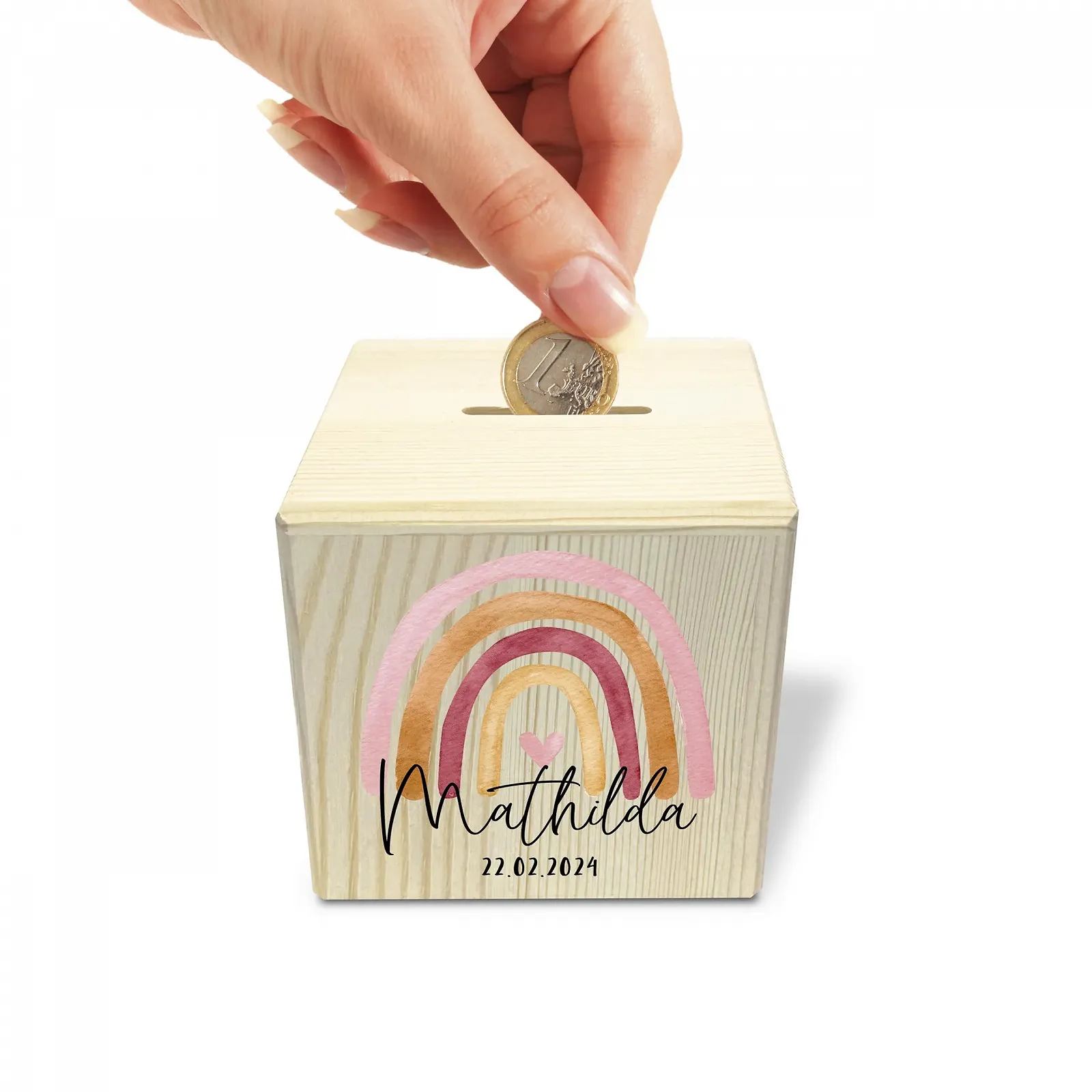 Скарбничка Rainbow дерев'яна іменна із замком, фото №1