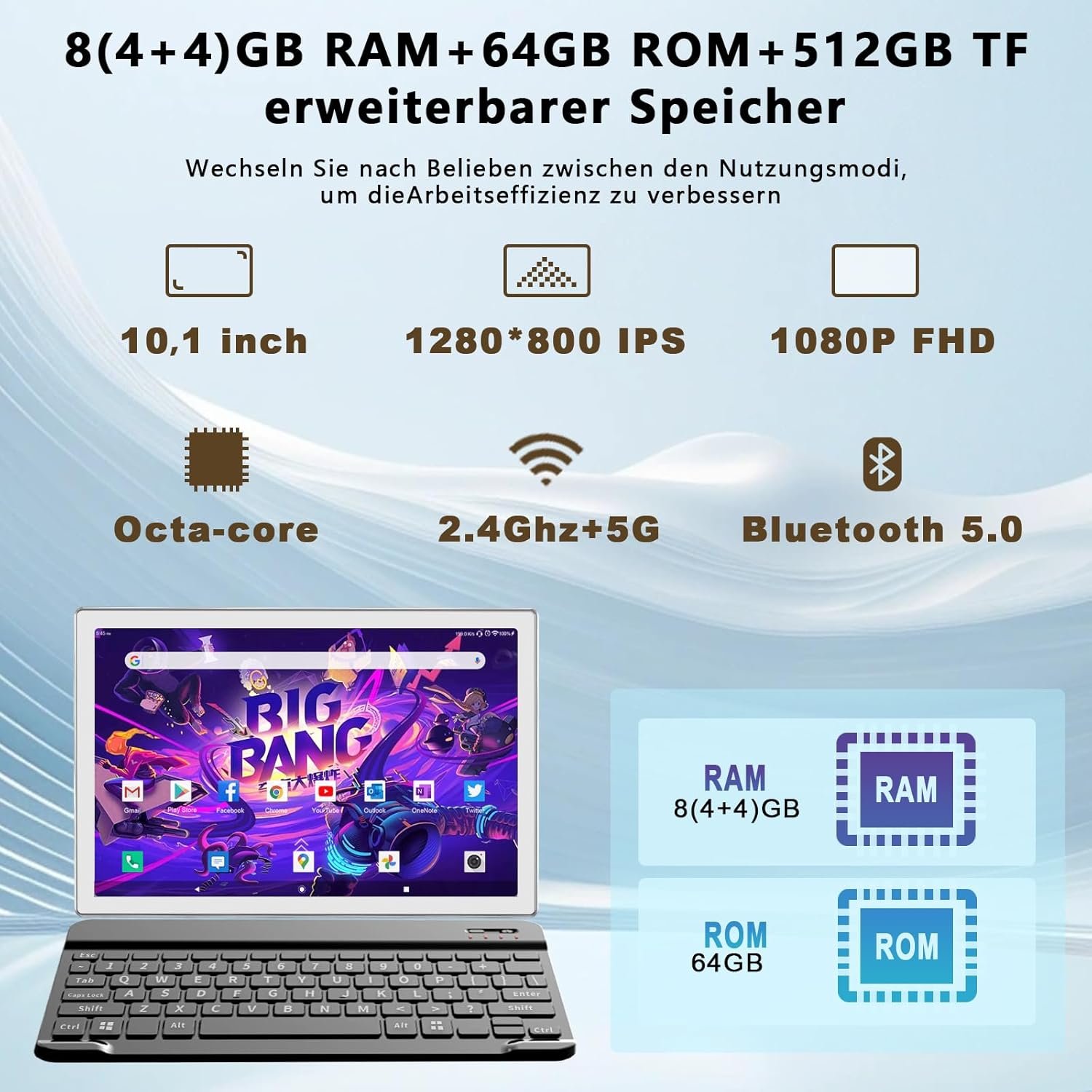 Планшет 10.1" KADYBE D105 (4+4)/64 Гб Android 14 6000 mAh Срібний, фото №4