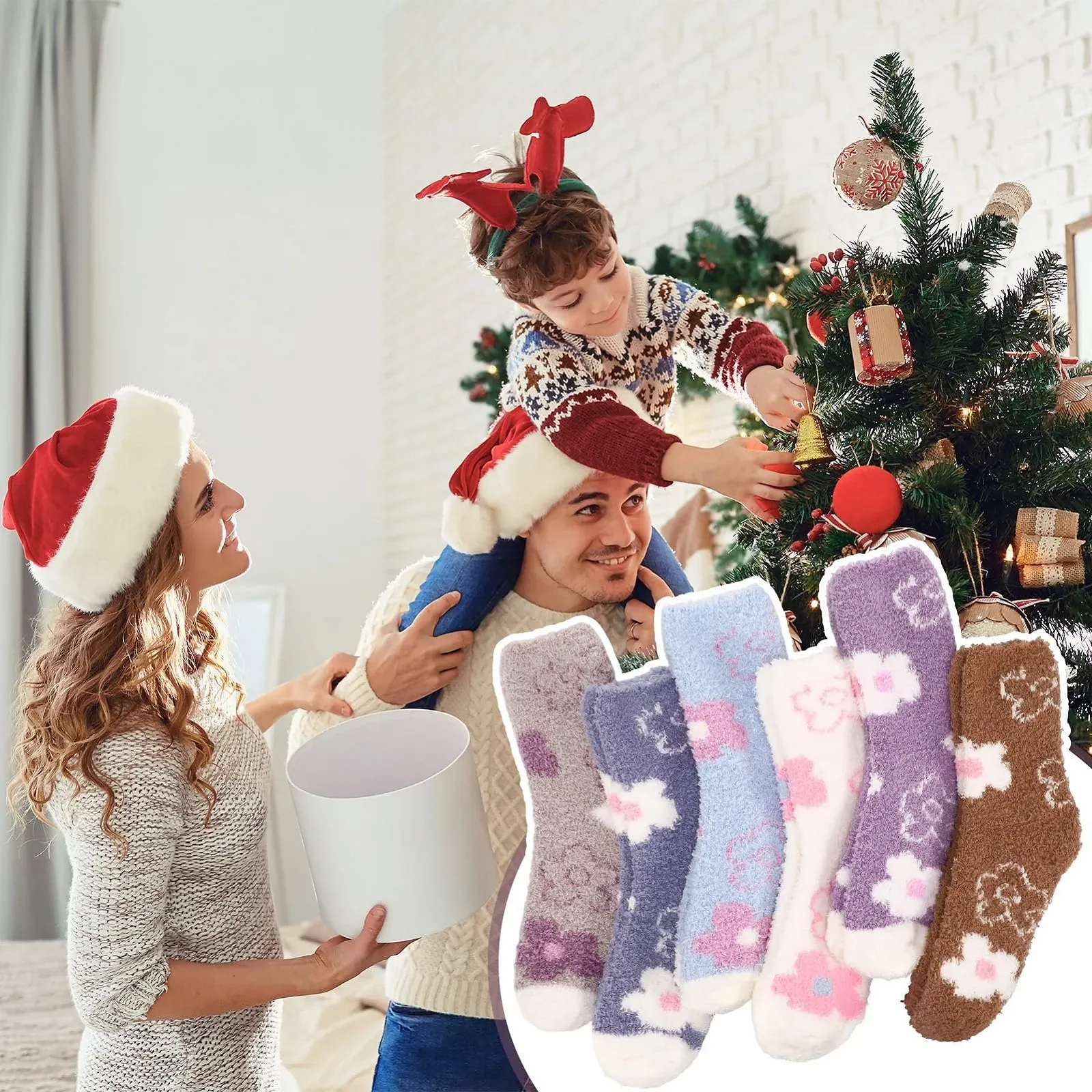 Шкарпетки Жіночі Пухнасті з Квітами, Зимові Теплі 6 пар, Розмір 36-41, фото №6 Шкарпетки Жіночі Пухнасті з Квітами, Зимові Теплі 6 пар, Розмір 36-41, фото №6