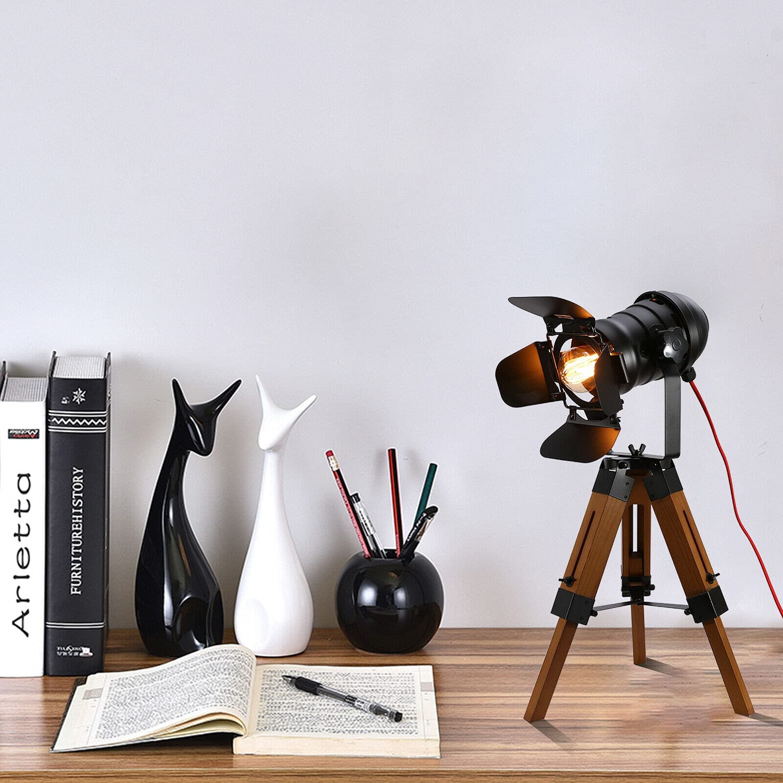 Настільна лампа Wooden Tripod Vintage Adjustable Retro, фото №3