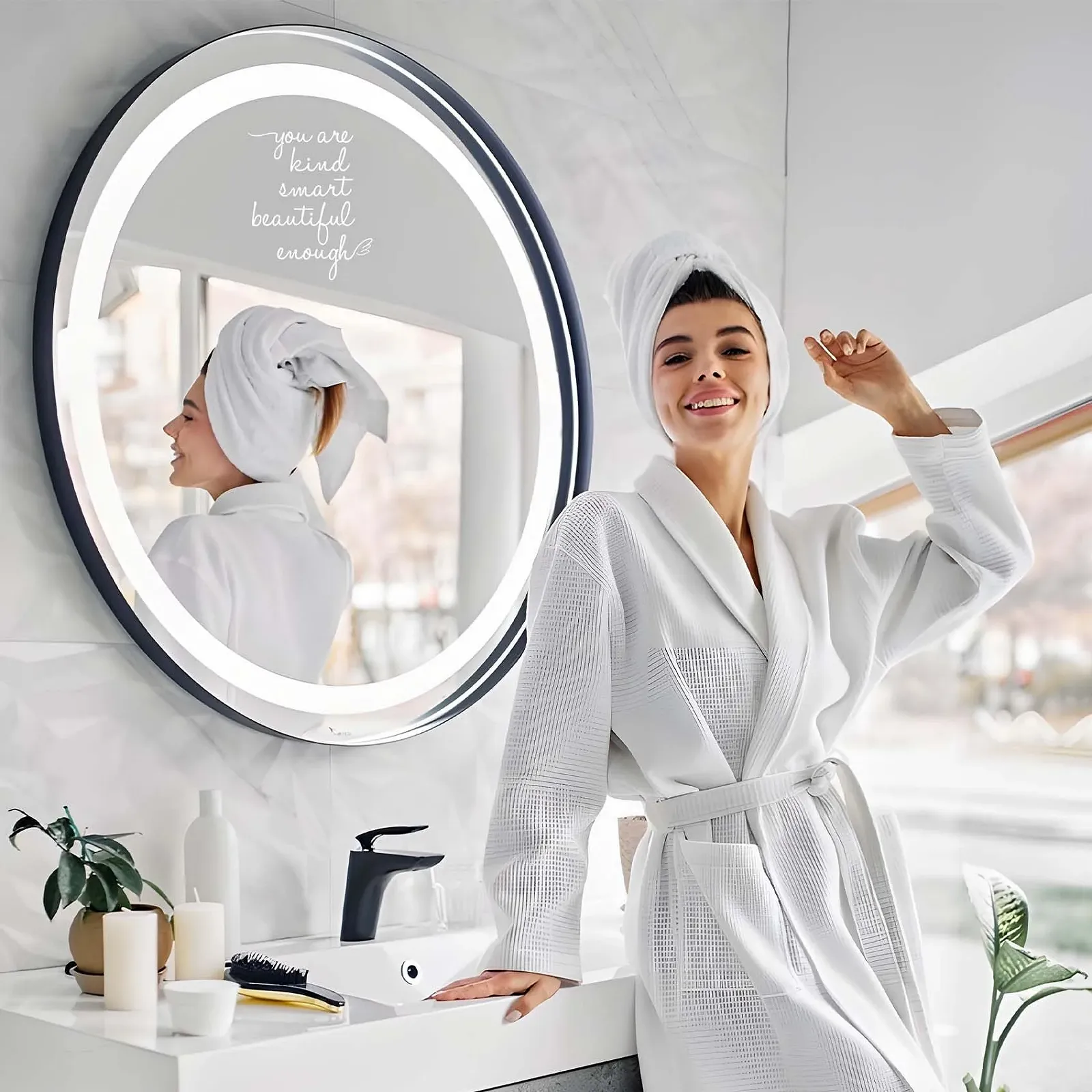 Наклейка для зеркала JINGIHE Мотивационная "You are Kind Smart Beautiful Enough" Белая, фото №3 Наклейка для зеркала JINGIHE Мотивационная "You are Kind Smart Beautiful Enough" Белая, фото №3