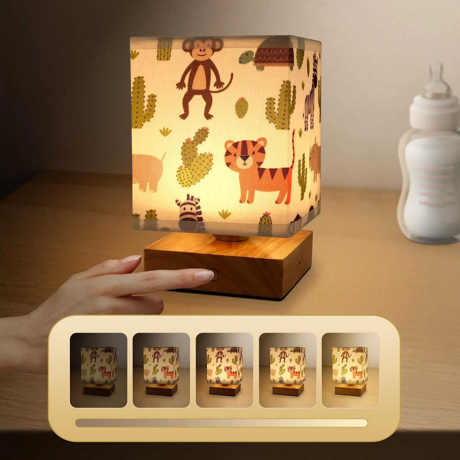 Настільна лампа Wetry Children's Room Unicorn Motif Lampshade димована з акумулятором, фото №3