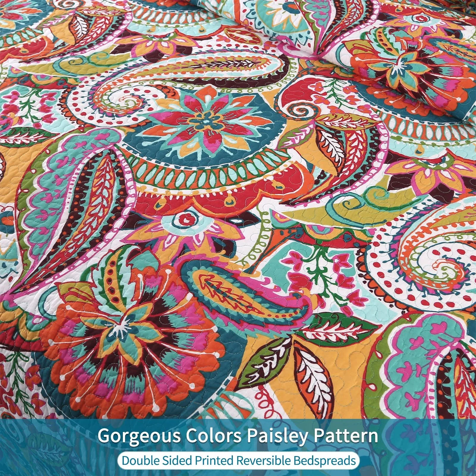 Покрывало Qucover Хлопок Paisley 230x250 см с 2 наволочками Красочный, фото №4