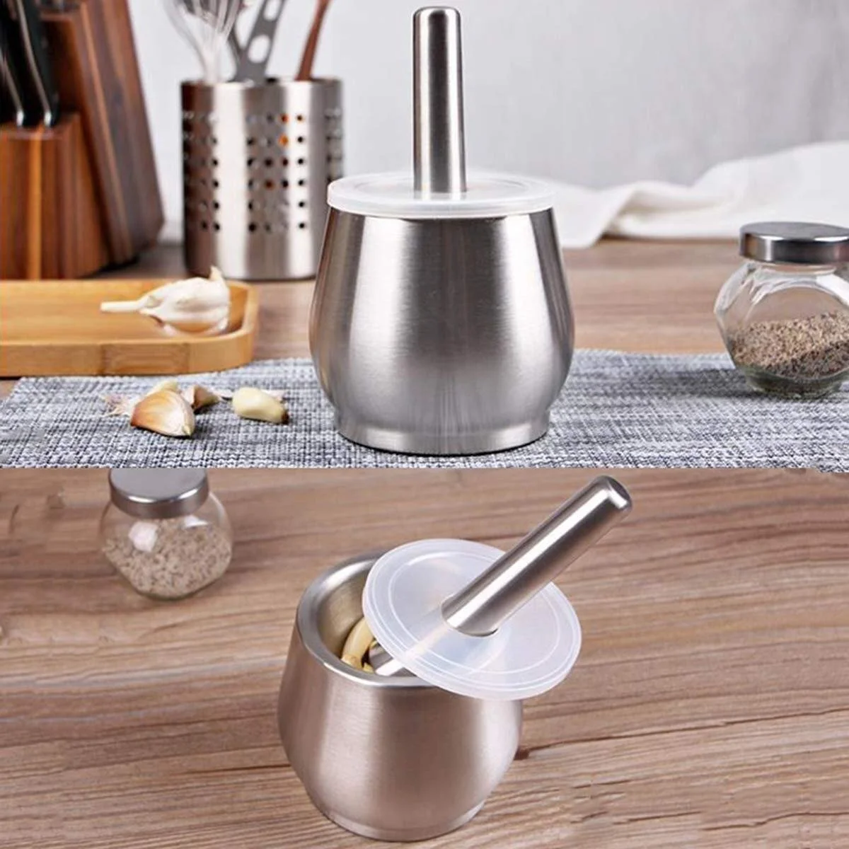 Ступка и пестик из нержавеющей стали, прочная, легко моющаяся чаша для перемешивания, идеально подходит для специй, имбиря, фото №7