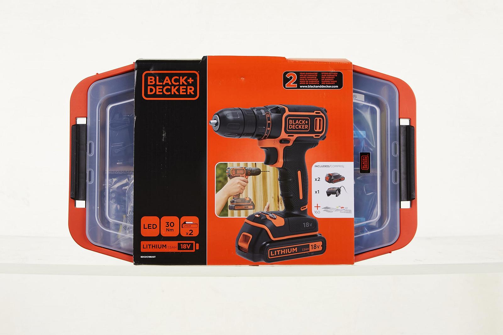 Дрель-шуруповерт Black+Decker BDCDC18BAST-QW беспроводной 18 В 1.5 А·ч, планетарная передача, светодиодная подсветка, мягкая ручка, 2 x батареи, зарядное устройство, набор аксессуаров 160 штук в органайзере, фото №6