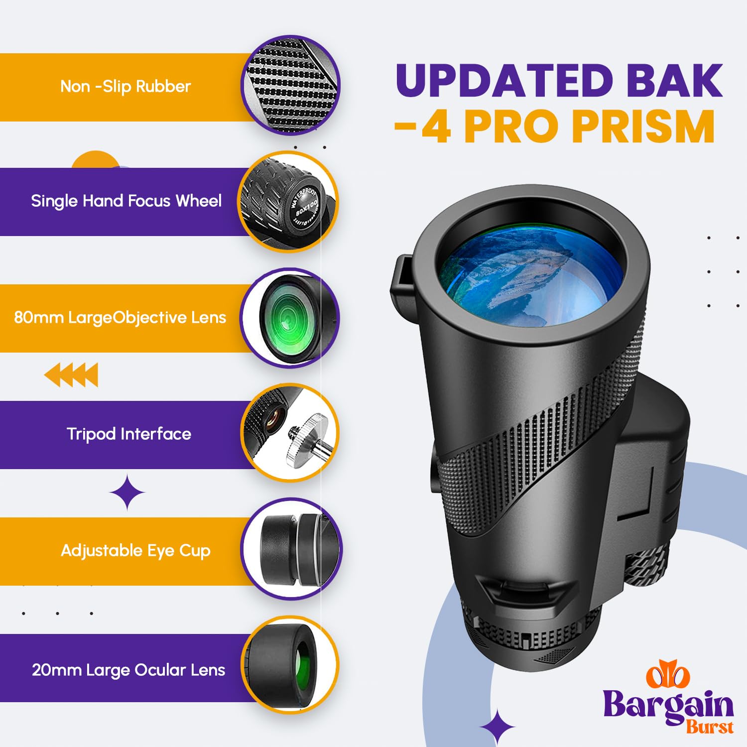 Монокуляр Burst 80 x 100 Телескоп Потужний для смартфона для дорослих Висока чіткість, фото №4