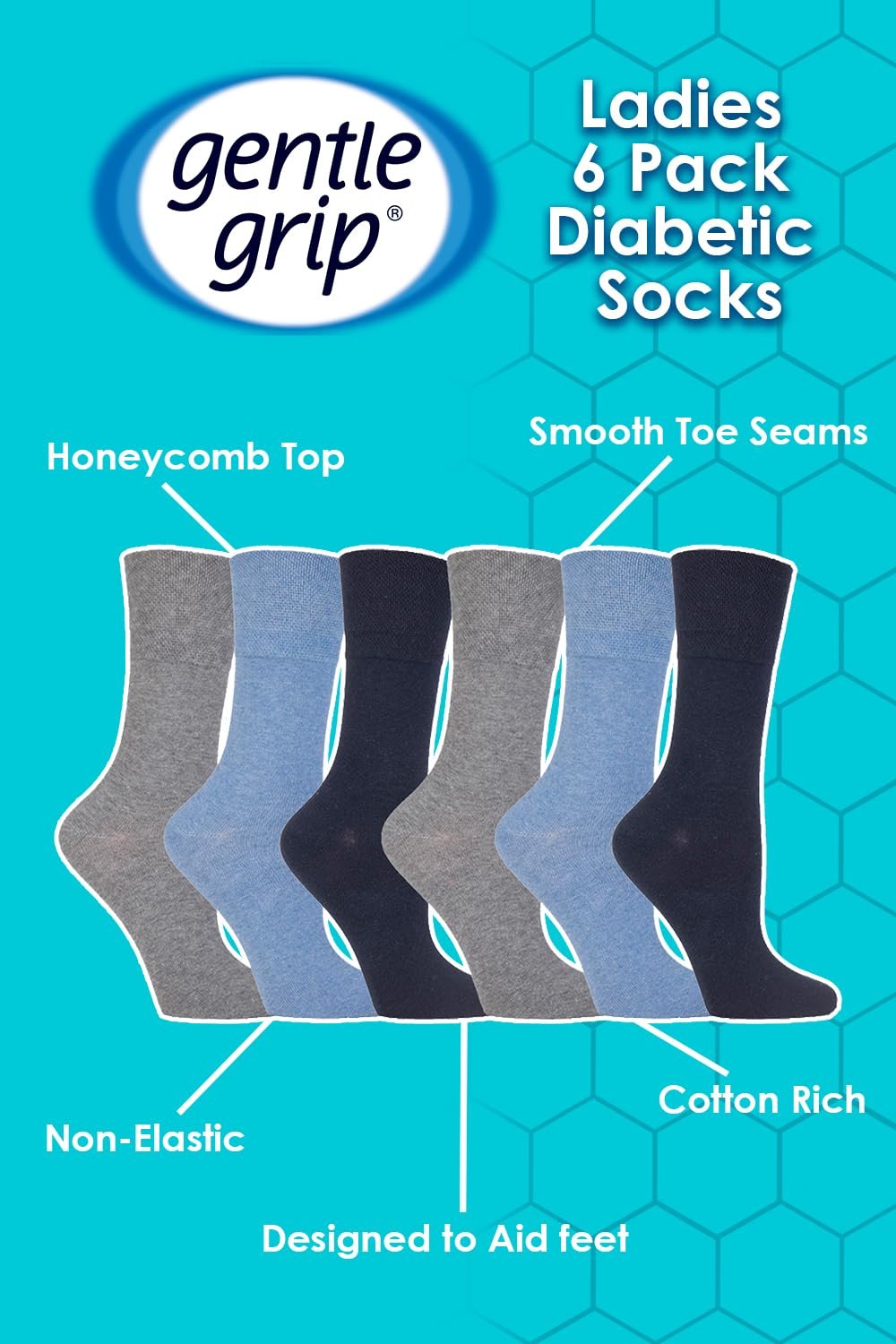 Диабетические носки Gentle Grip 6 пар -5-9 us, фото №5