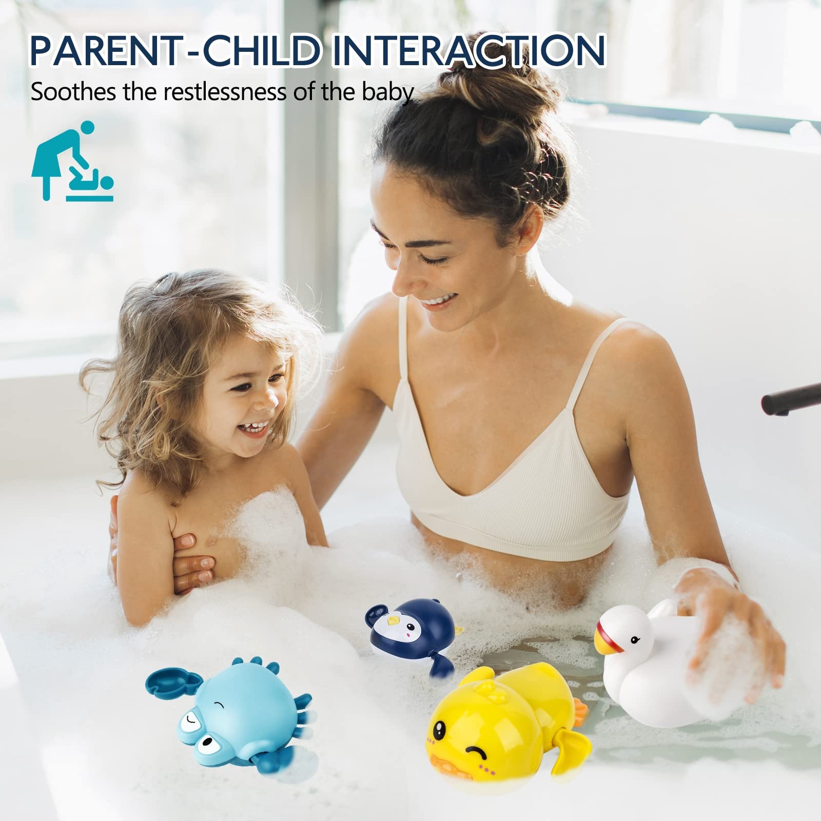 Іграшка для ванни Дитяча заводна 4 шт Пінгвін, Качка, Краб, Лебідь, фото №4