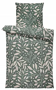 Постільна білизна one-home Jersey бавовняні підковдри на блискавці 135 x 200 см Листяно-зелена - Фото 1