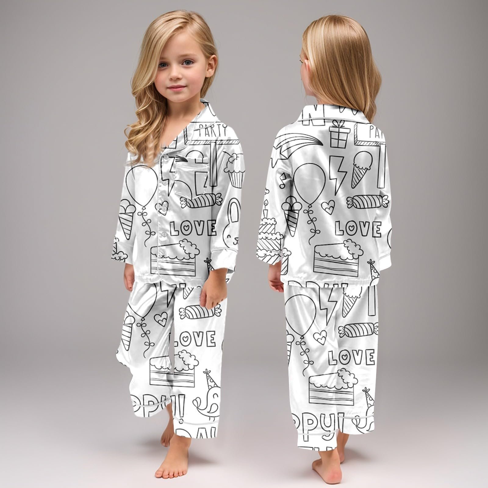 Дитяча піжама для розфарбовування DIY, комплект домашнього одягу з двох предметів, зимова, біла, з мультяшним принтом, фото №5
