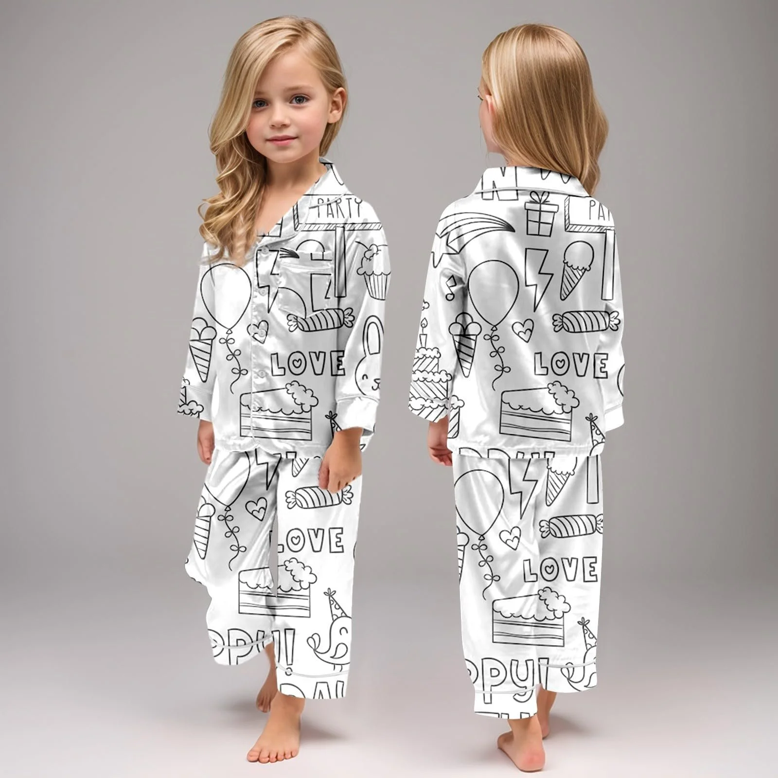 Детская пижама для раскрашивания DIY, комплект домашней одежды из двух частей, зимняя, белая, с мультяшным принтом, фото №5 Детская пижама для раскрашивания DIY, комплект домашней одежды из двух частей, зимняя, белая, с мультяшным принтом, фото №5